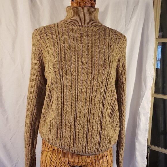 Ladies WAINSCOTT Cable Knit Turtleneck Sweater in Tan - S - Picture 1 of 5